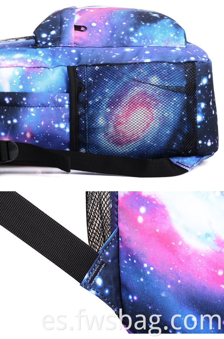 Hot Unisex Fashion Galaxy Anime Mochila luminosa Mochila de la escuela al aire libre con puerto USB Charing Port